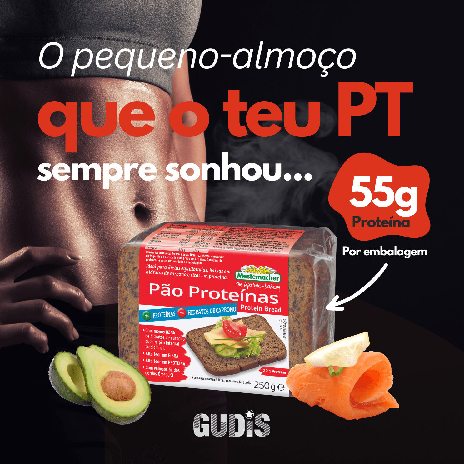 Pão Proteico + Proteínas - Hidratos 250g